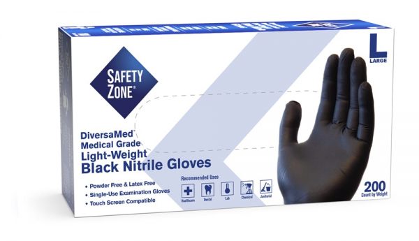 Medical Grade Black Nitrile Gloves by Uncle Supply, 200/box