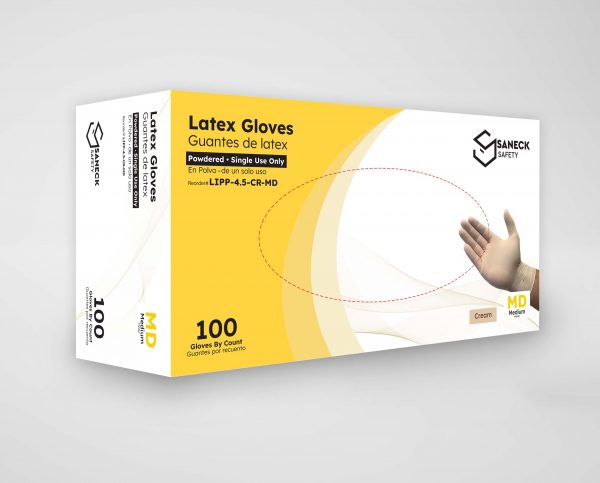 4.5 mil Cream Latex Powdered Gloves by Saneck Safety