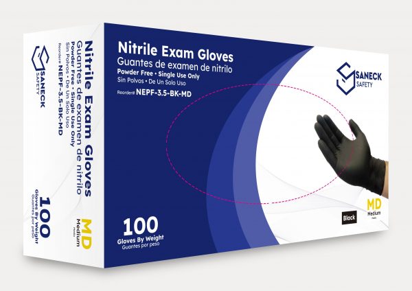 Saneck Safety's 3.5 Mil Black Nitrile Exam Gloves