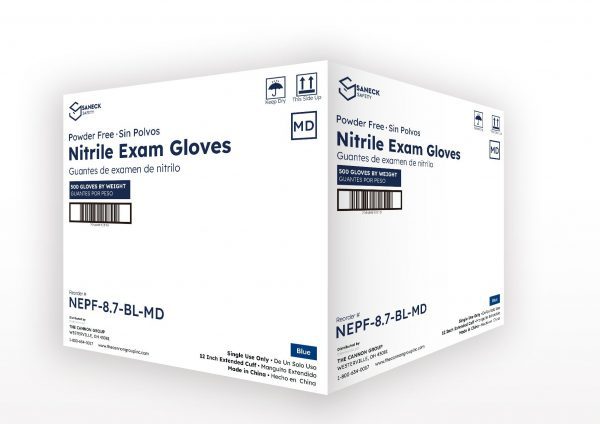 8.7 mil Blue Nitrile Chemo Exam Gloves with 12" Cuffs by Saneck Safety