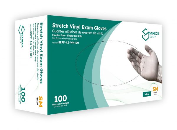 4.3 mil White, Stretch Vinyl Powder Free Gloves by Saneck Safety